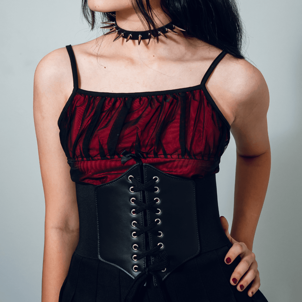 Kit Corset Amarração e Choker Spikes