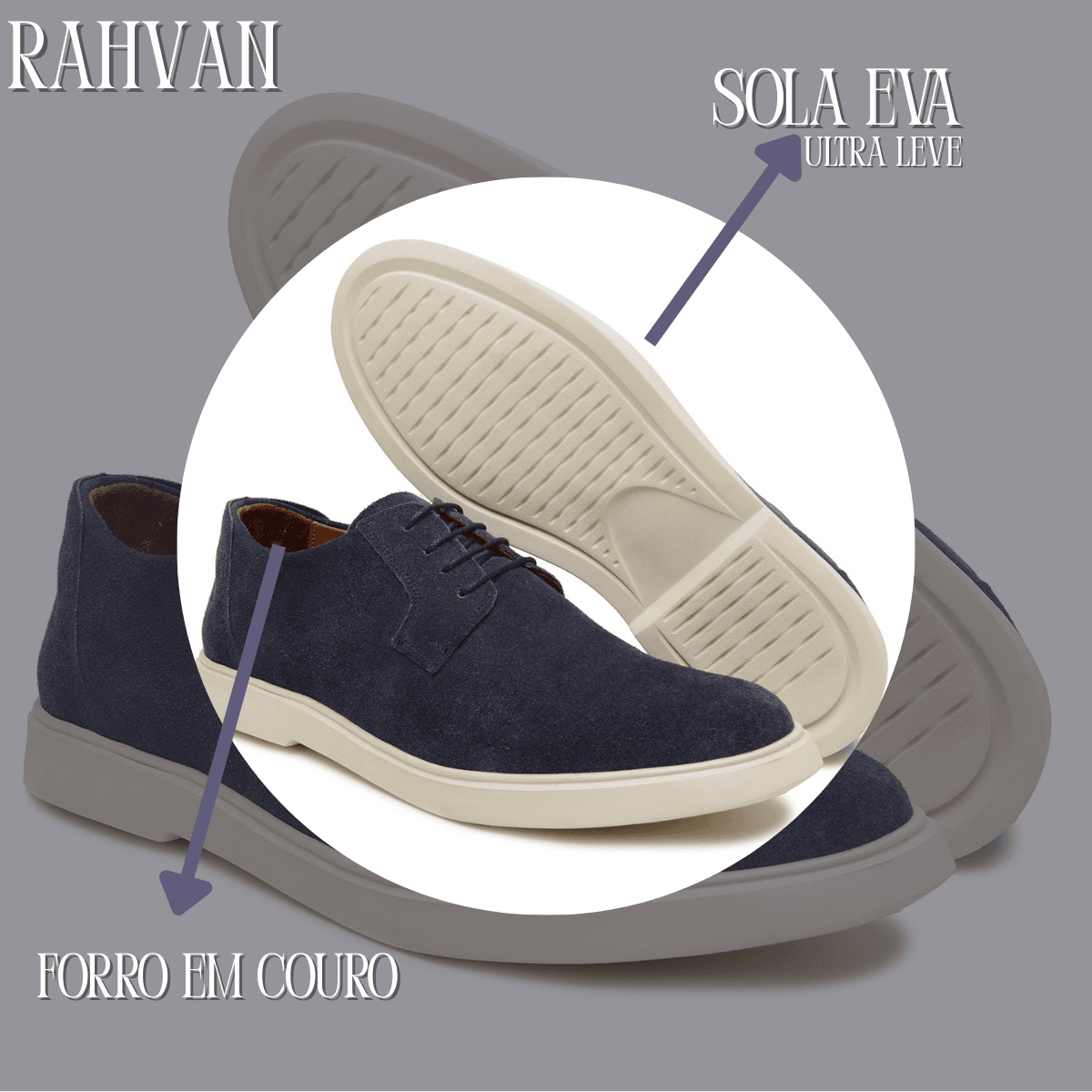 Sapato Masculino Sider Derby Rahvan Camurça Azul Noturno