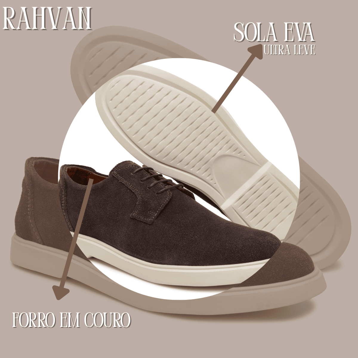 Sapato Masculino Sider Derby Rahvan Camurça Café