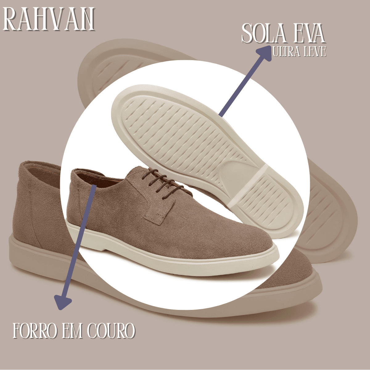 Sapato Masculino Sider Derby Rahvan Camurça Taupe