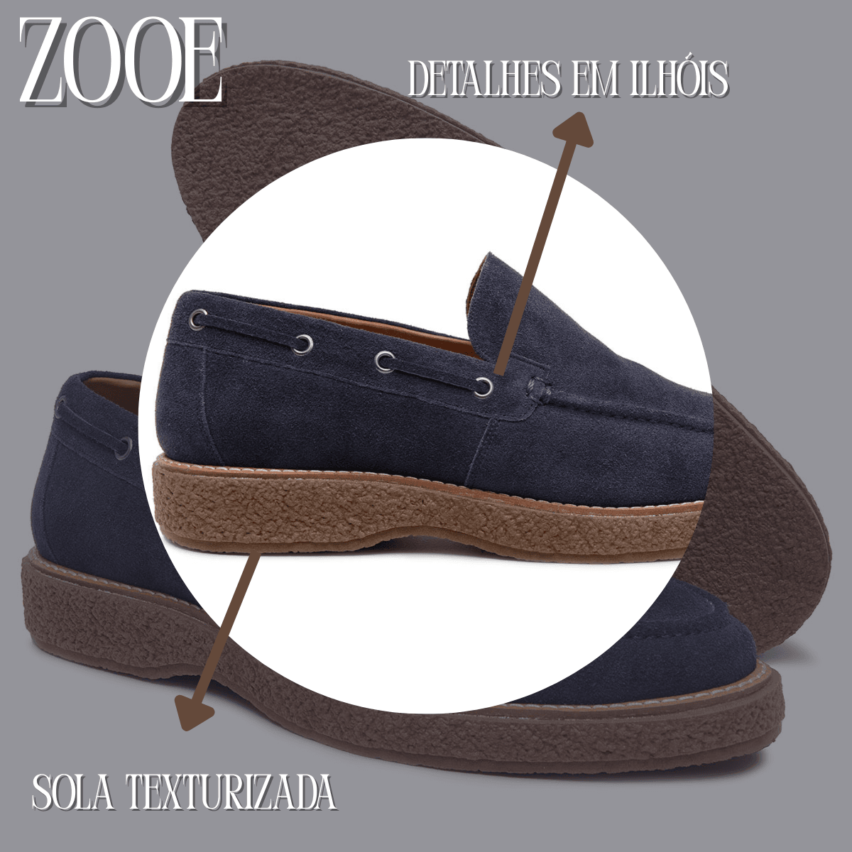 Sapato Masculino Sider ZOOE Camurça Azul Noturno