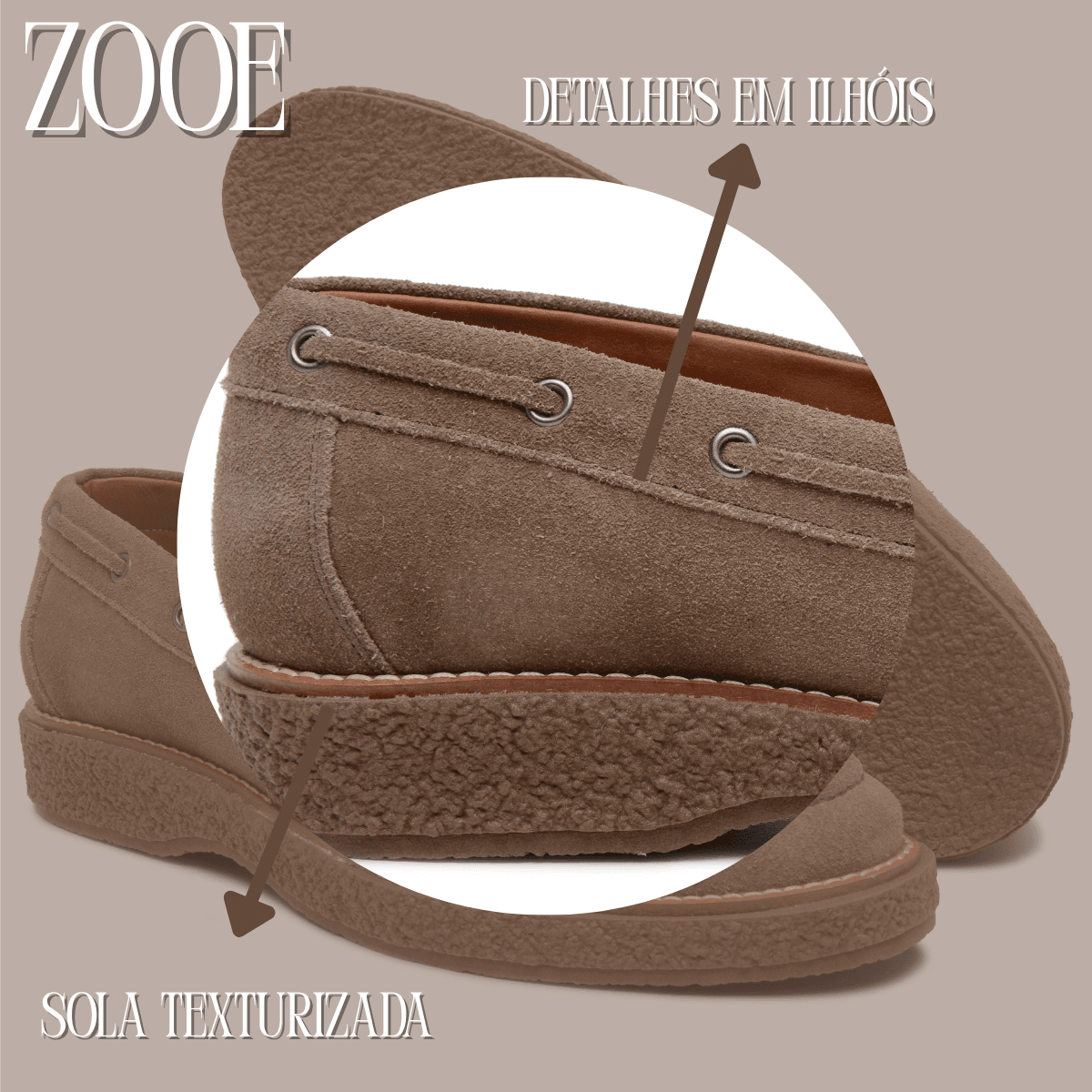 Sapato Masculino Sider ZOOE Camurça Taupe