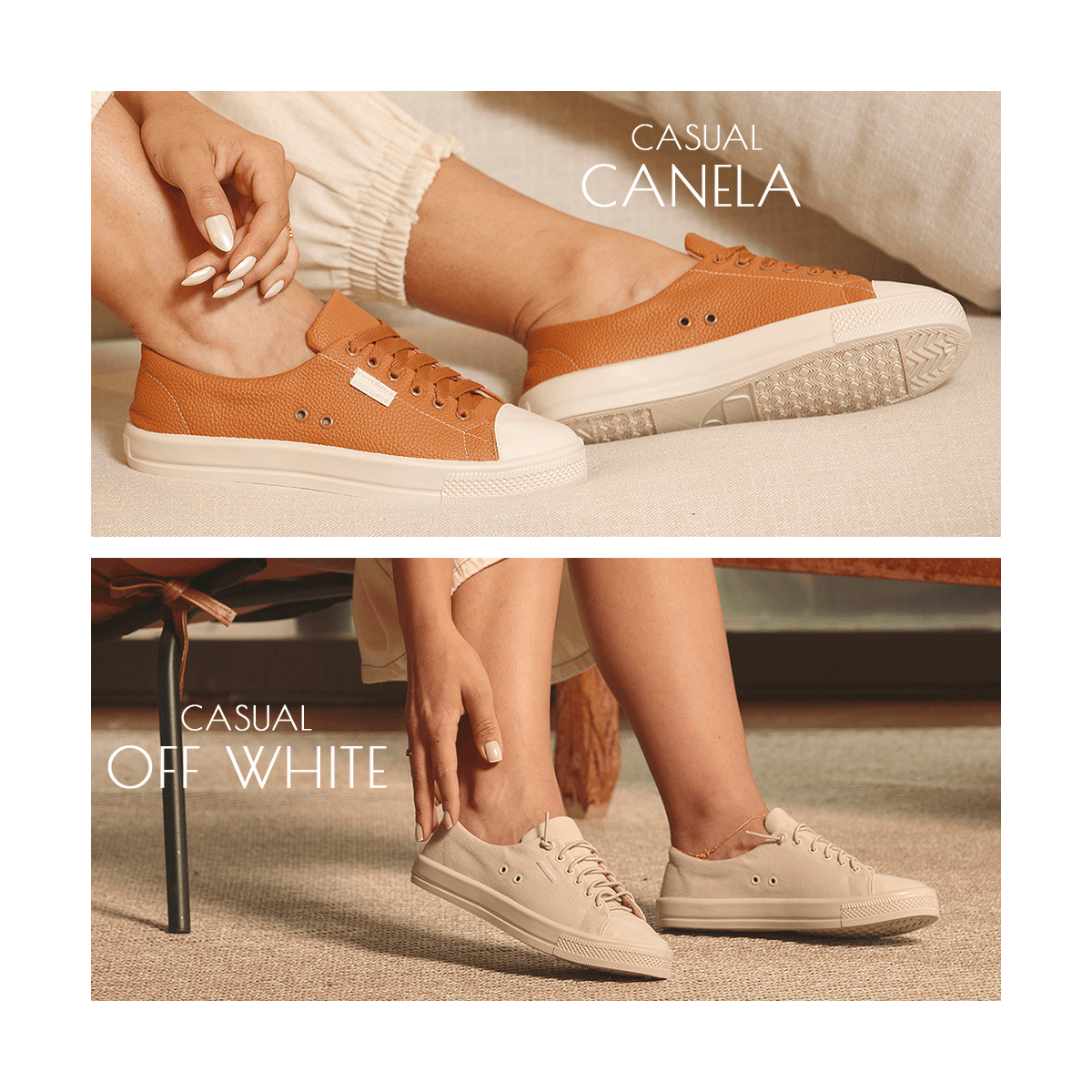 Kit 2 pares Tênis Casual Canela + Tênis Casual Off...