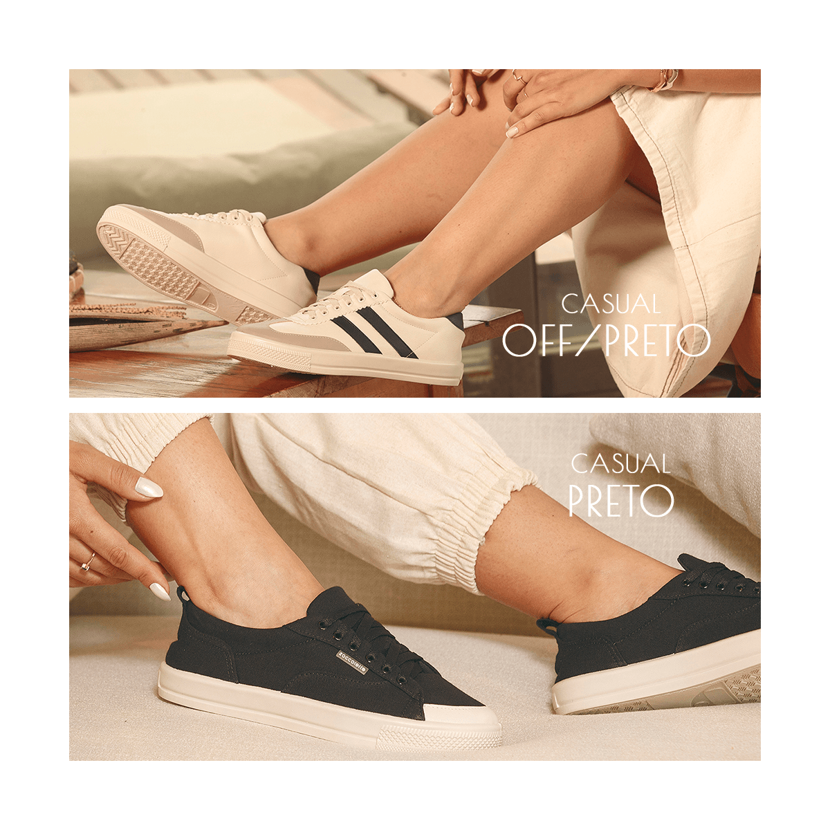 Kit 2 pares Tênis Casual Cru / Preto + Tênis Casua...