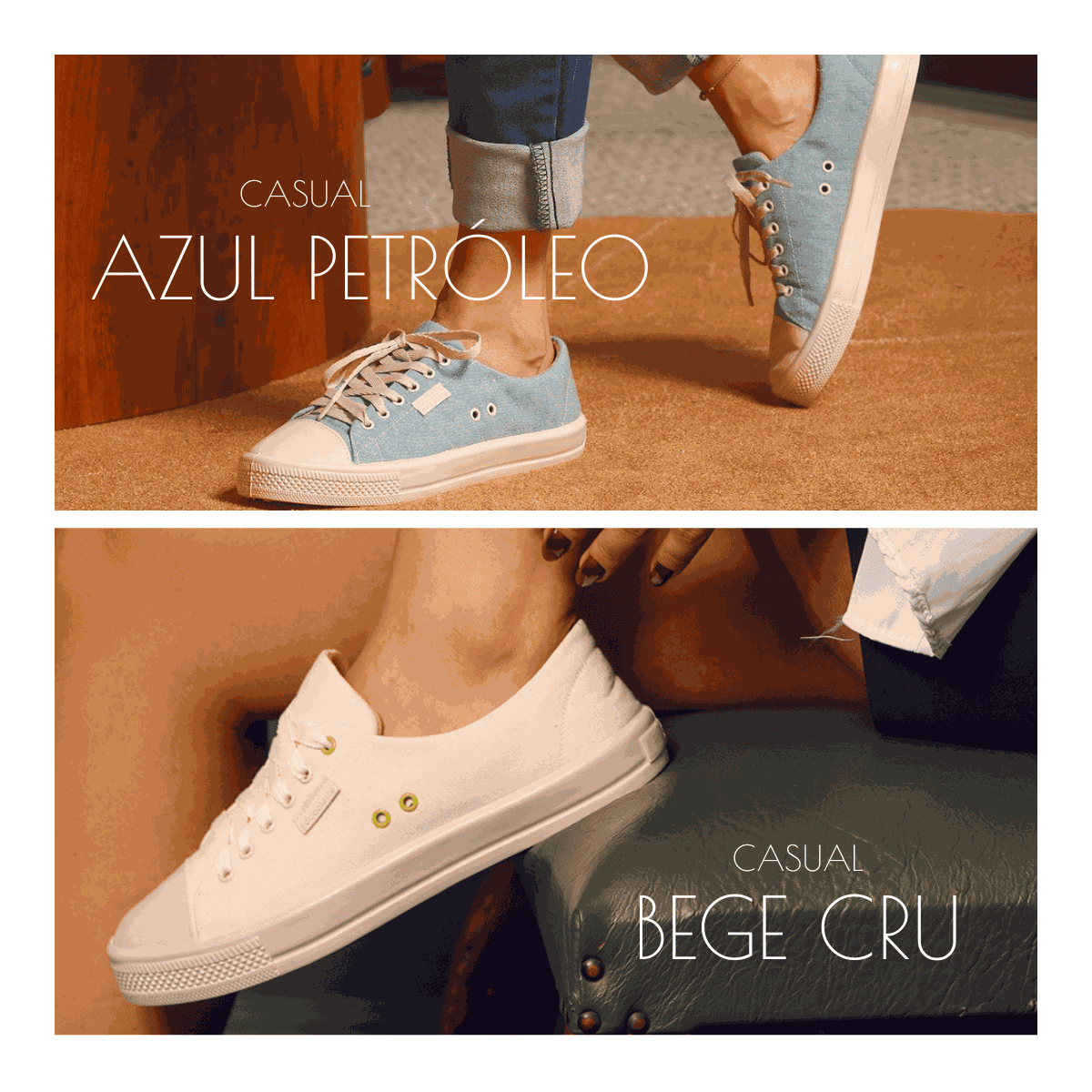 Kit dois tênis casuais Cru e Azul Petróleo feminin...