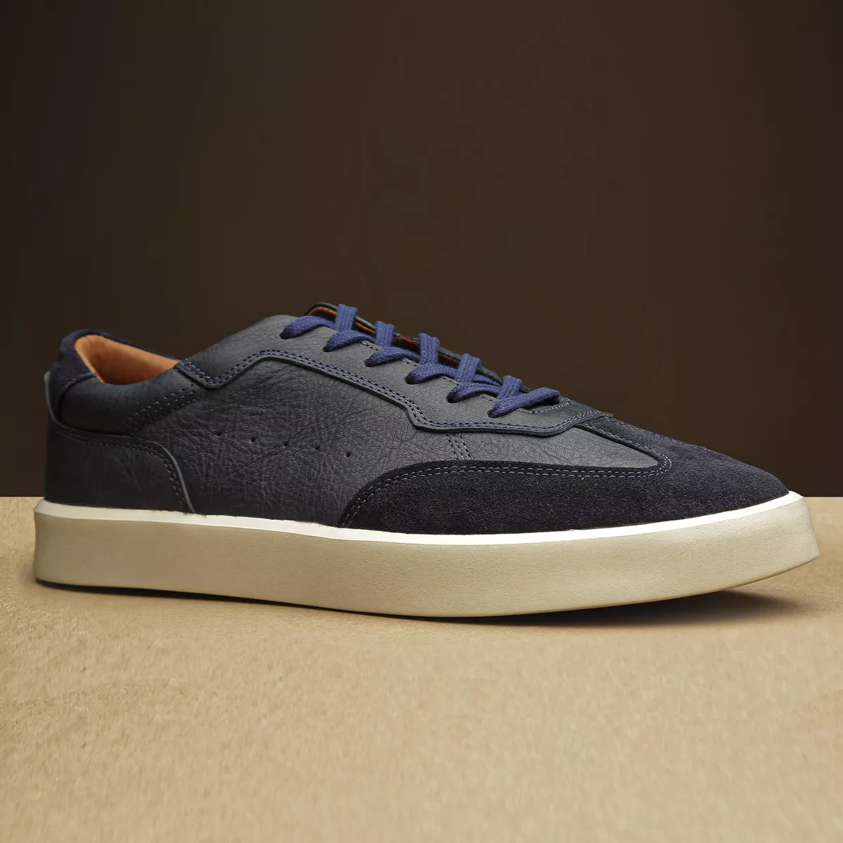 Sneaker Tênis Masculino Cadarço em Couro Legítimo Azul Marinho