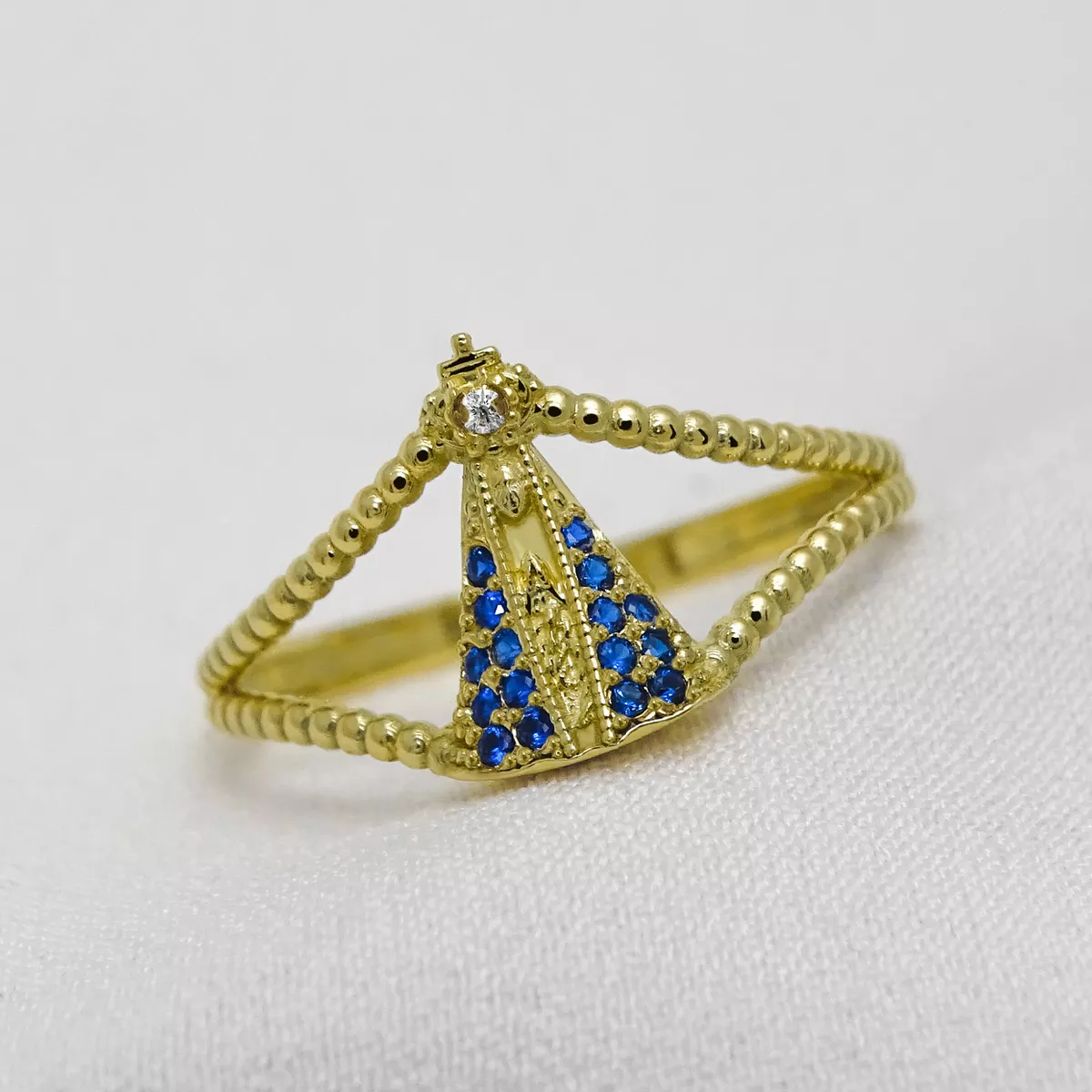 Anel Nossa Senhora Aparecida em Ouro 18k maciço co... - PIPPER JOIAS