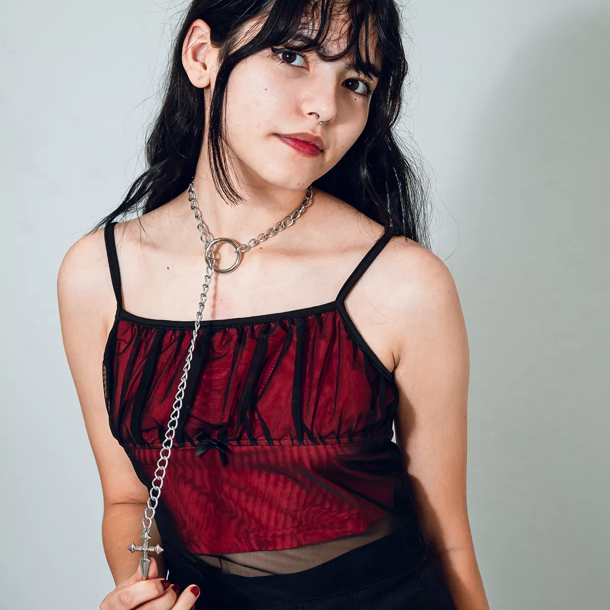 Colar Slip Chain Gravatinha Pingente De Cruz Delicado 