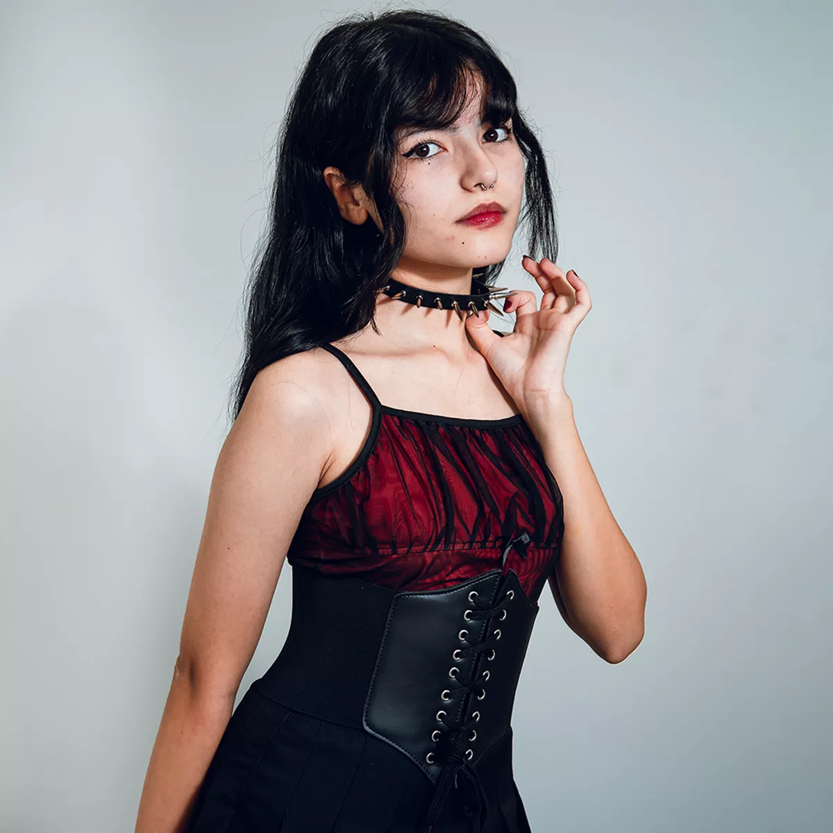 Kit Corset Amarração e Choker Spikes