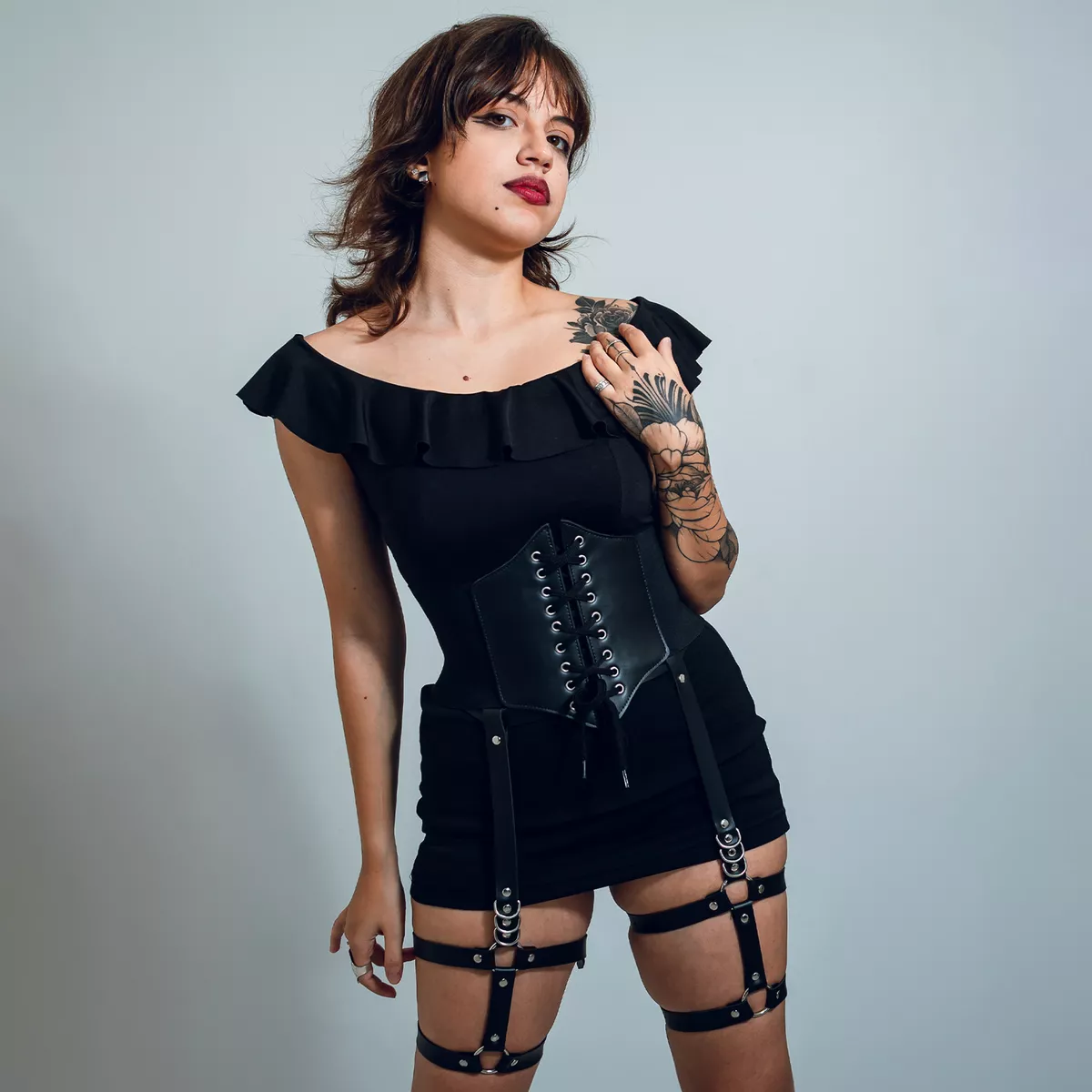 Kit Corset Amarração e Harness Coxa Duas Tiras