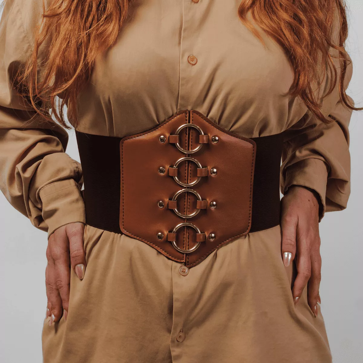 Corset Espartilho Marrom com Argolas