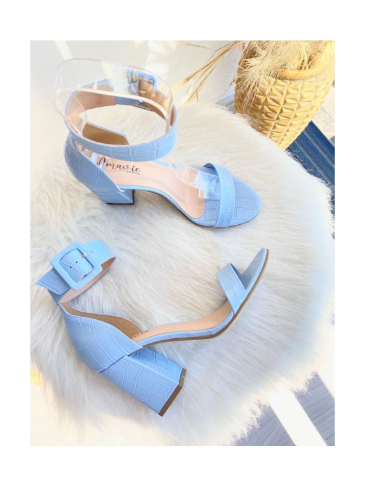 Sandália Felina Azul Crôco - AMAVIE SAPATOS