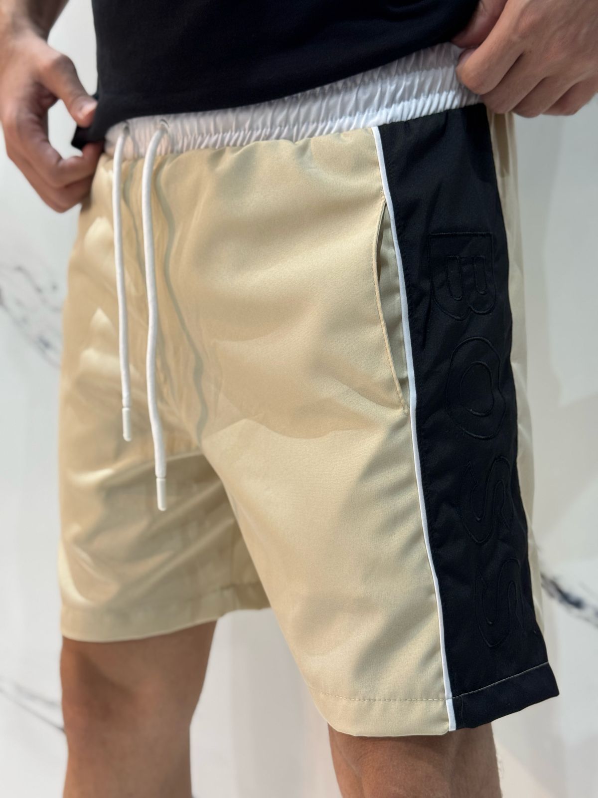 Short Griffe BSS - Bege/Preto - 01871 - Conceito 62