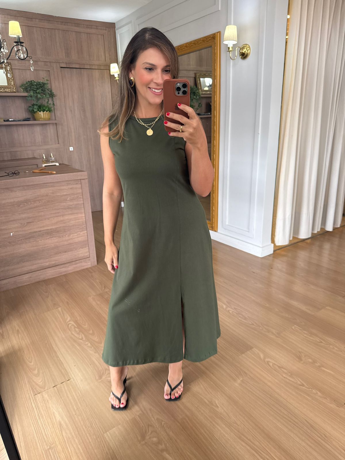 VESTIDO REGATA MALHA DE ALGODÃO MARIANA - MILITAR - Espasso Bela | Moda Feminina