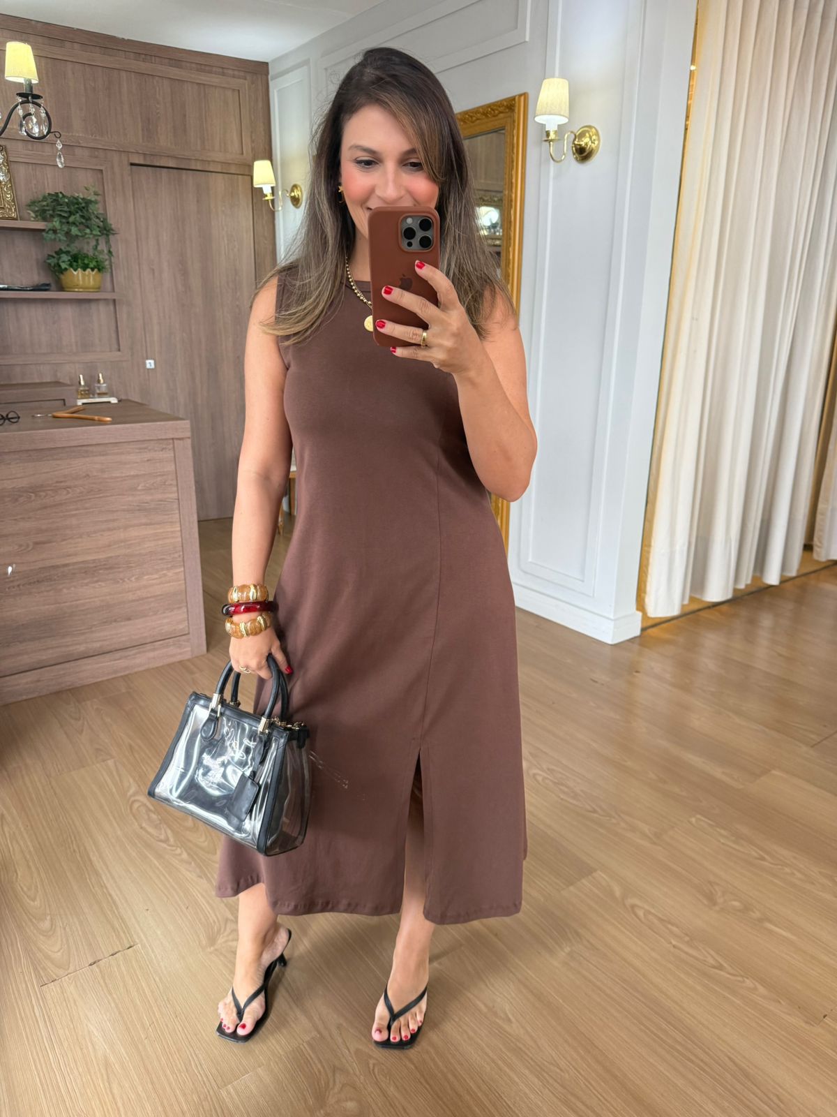 VESTIDO REGATA MALHA DE ALGODÃO MARIANA - MARROM - Espasso Bela | Moda Feminina