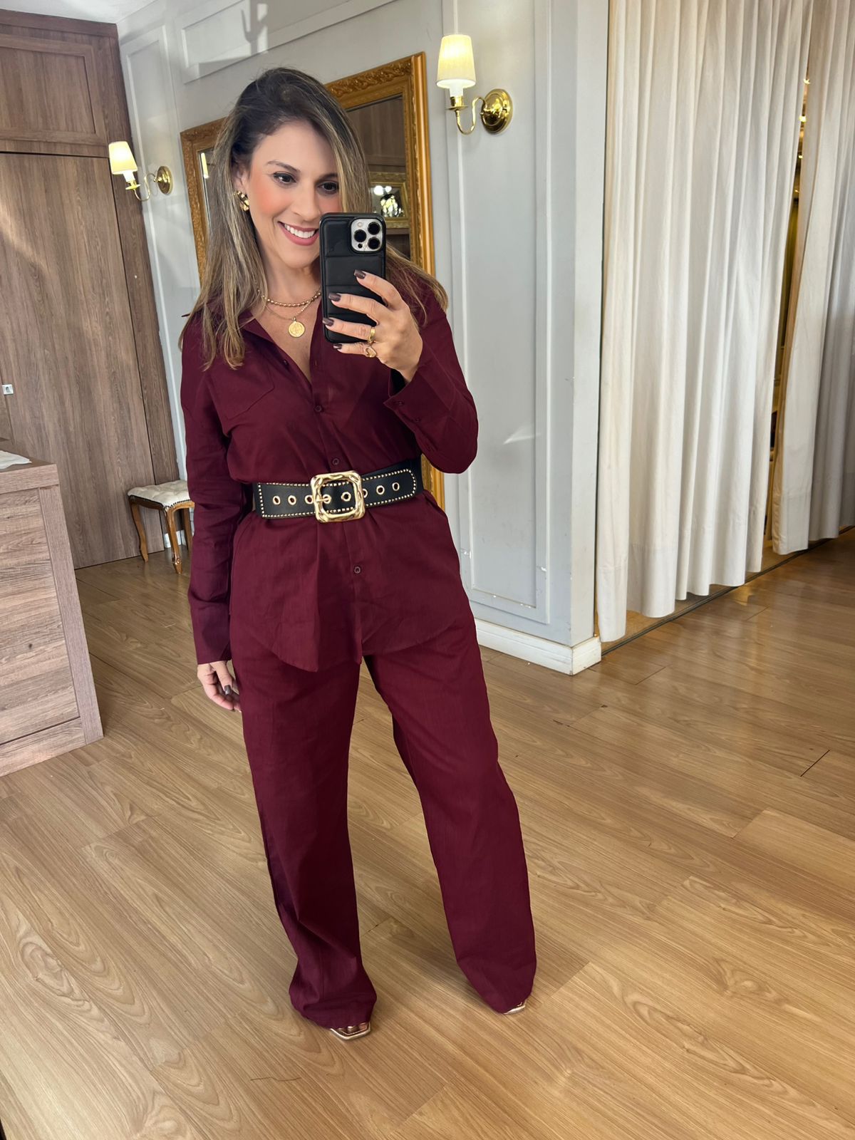 CONJUNTO CALÇA E CAMISA 100% ALGODÃO EVA - MARSALA... - Espasso Bela | Moda Feminina