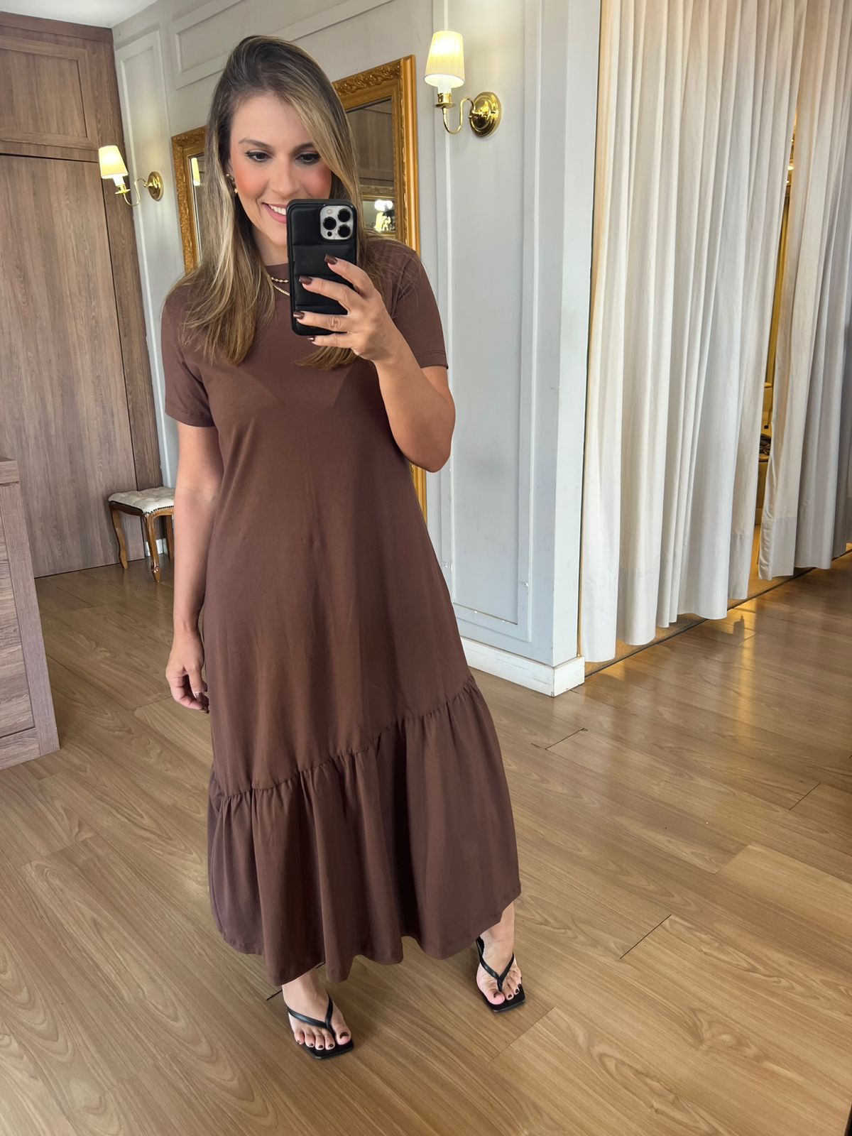 VESTIDO ALICE MALHA ALGODÃO - MARROM - Espasso Bela | Moda Feminina