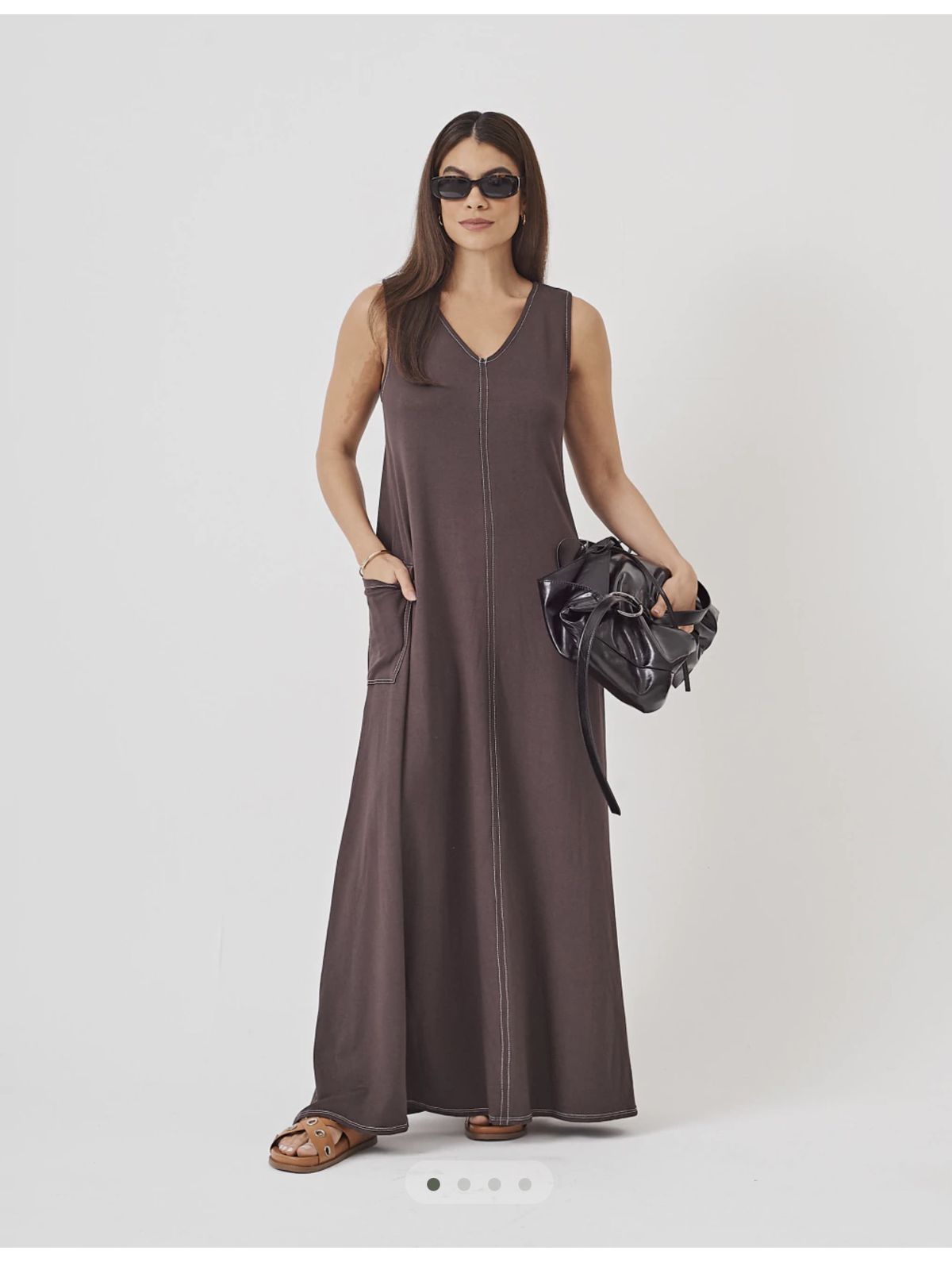 VESTIDO FRIDA EM MOLETINHO COM PRESPONTO - MARROM - Espasso Bela | Moda Feminina