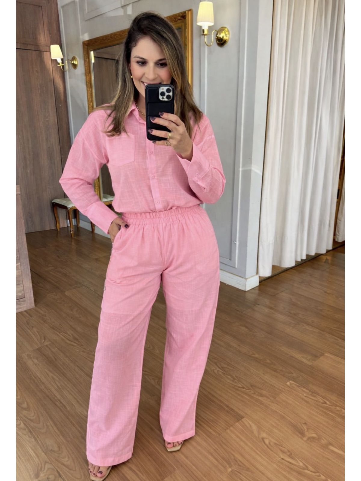 CONJUNTO CALÇA E CAMISA 100% ALGODÃO EVA - ROSA - Espasso Bela | Moda Feminina