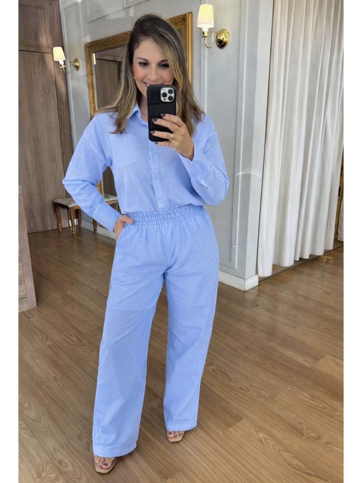 CONJUNTO CALÇA E CAMISA 100% ALGODÃO EVA - AZUL CL... - Espasso Bela | Moda Feminina