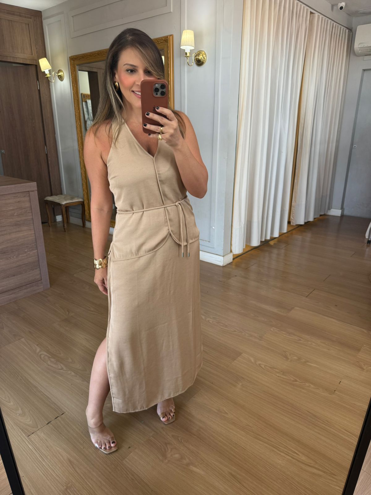 VESTIDO MISTO - BEGE - Espasso Bela | Moda Feminina