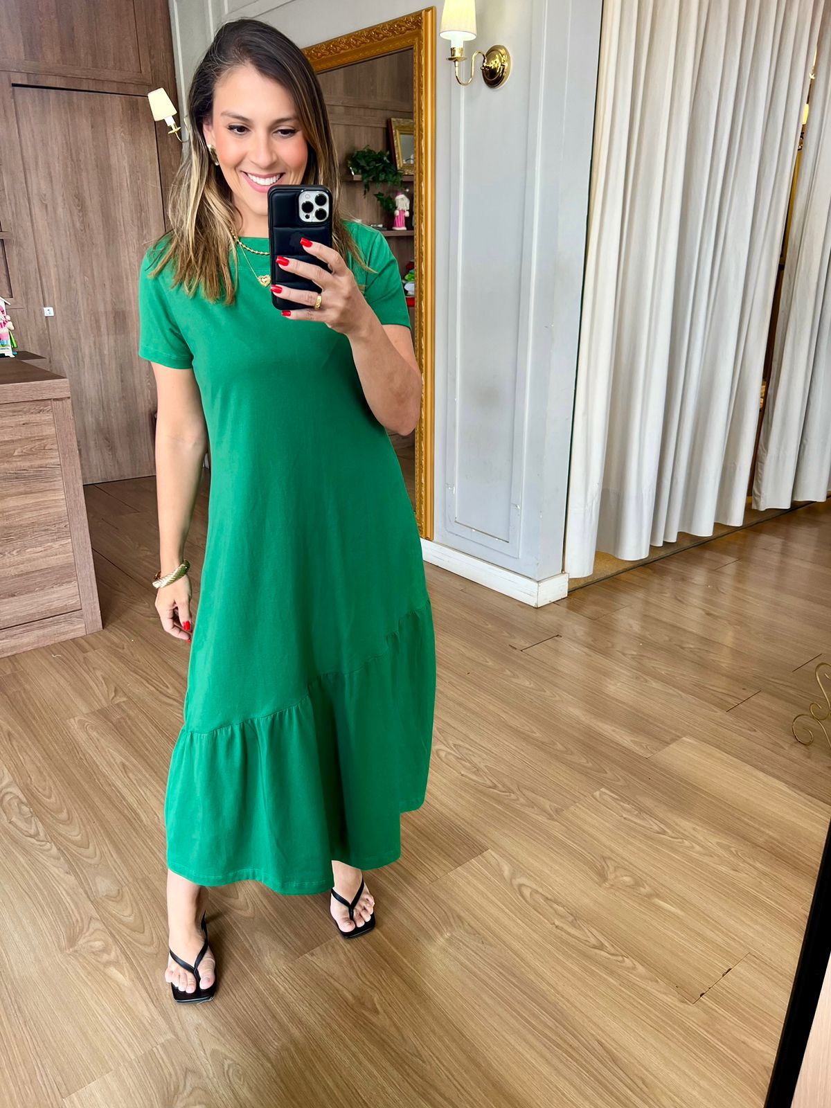 VESTIDO ALICE MALHA ALGODÃO - VERDE BANDEIRA - Espasso Bela | Moda Feminina