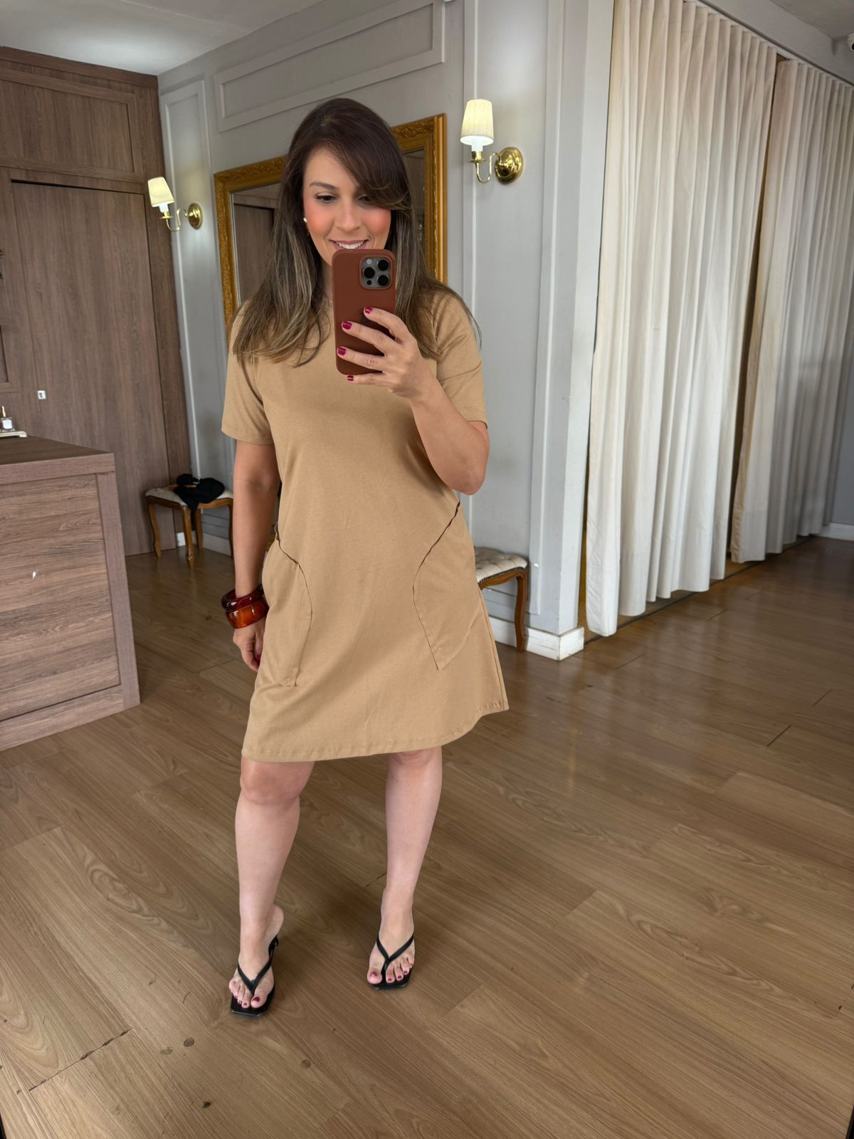 VESTIDO MALHA DE ALGODÃO AURI- DOCE DE LEITE - Espasso Bela | Moda Feminina