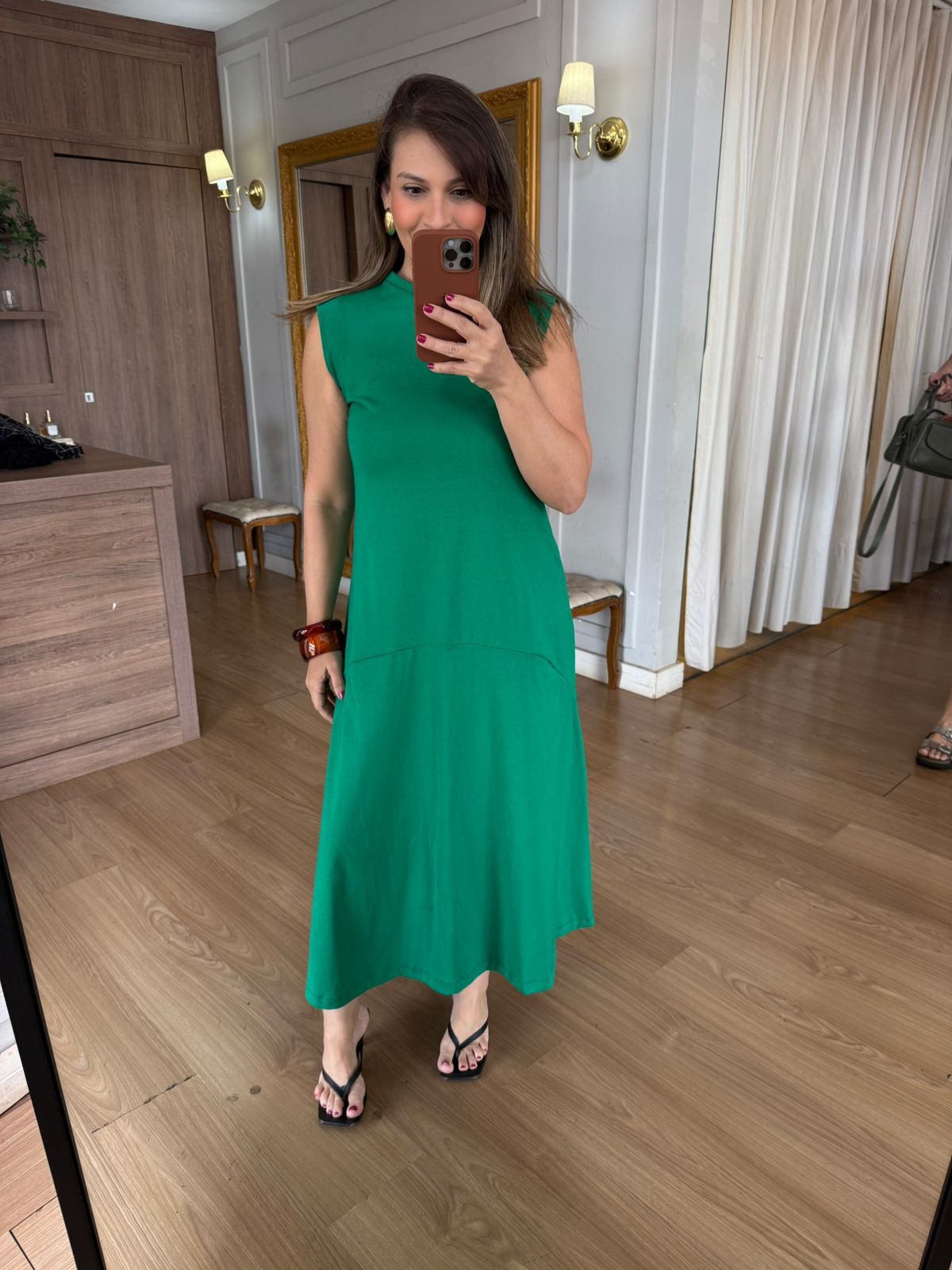 VESTIDO MALHA DE ALGODÃO DÉBORA - VERDE BANDEIRA - Espasso Bela | Moda Feminina