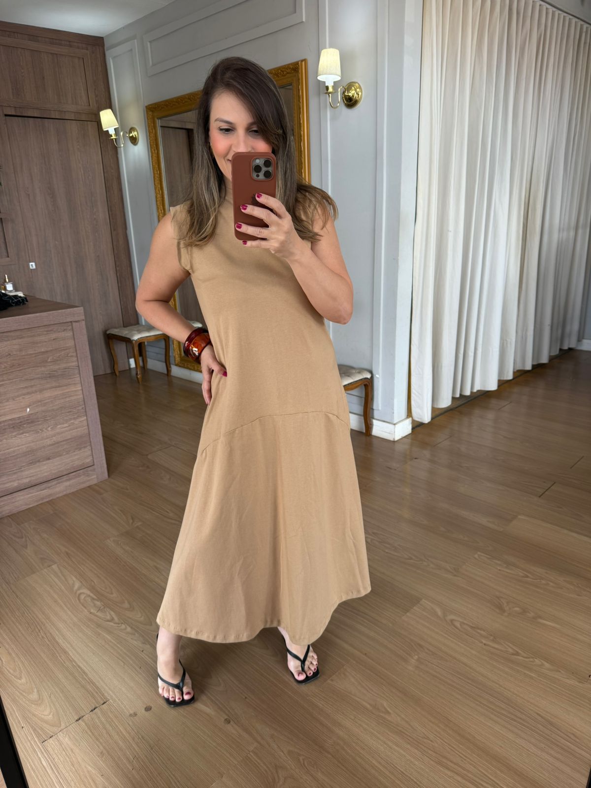 VESTIDO MALHA DE ALGODÃO DÉBORA - DOCE DE LEITE - Espasso Bela | Moda Feminina