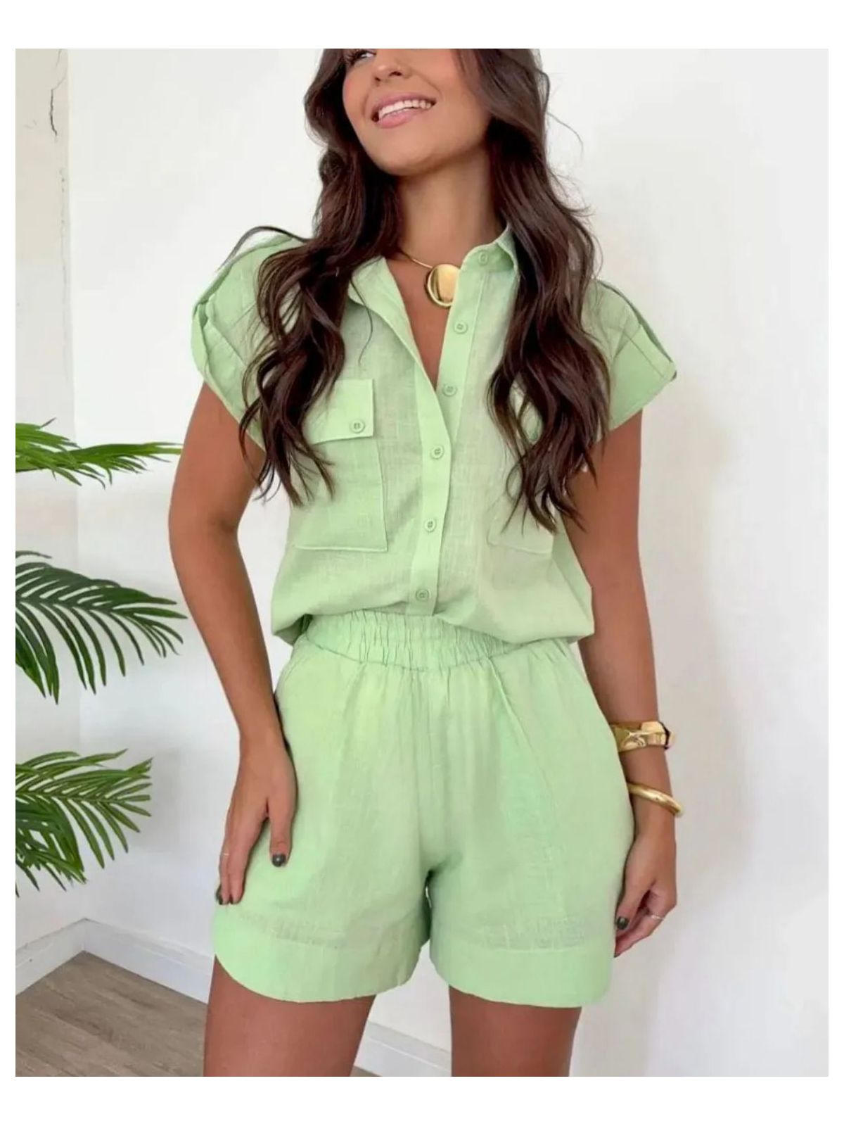 CONJUNTO PAOLA 100% ALGODÃO - VERDE - Espasso Bela | Moda Feminina