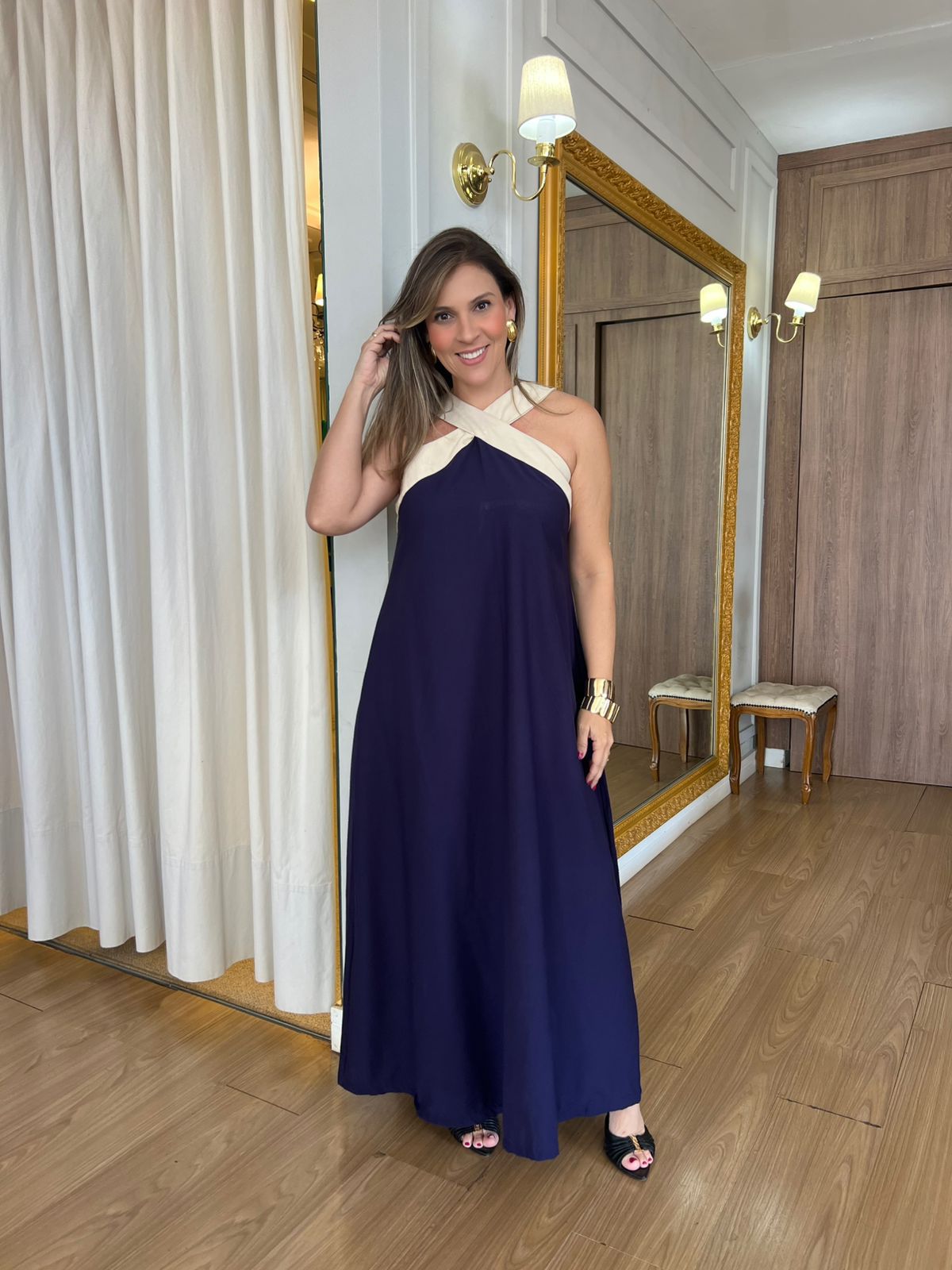 VESTIDO LIOCEL CRUZADO - ELIANA MARINHO/BEGE - Espasso Bela | Moda Feminina