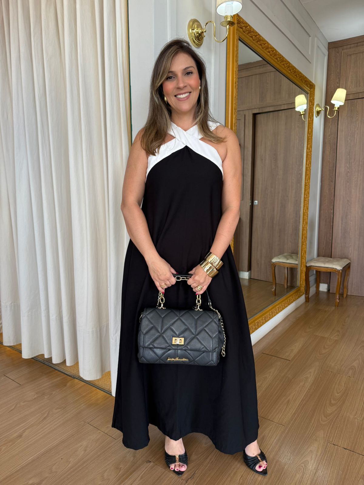 VESTIDO LIOCEL CRUZADO - ELIANA PRETO /BRANCO - Espasso Bela | Moda Feminina