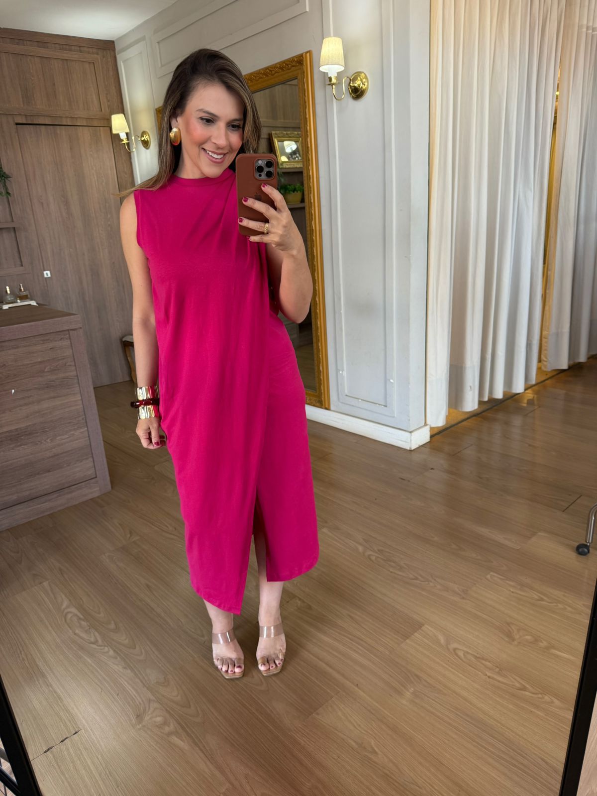 VESTIDO MALHA DE ALGODÃO DRAPEADO- PINK - Espasso Bela | Moda Feminina