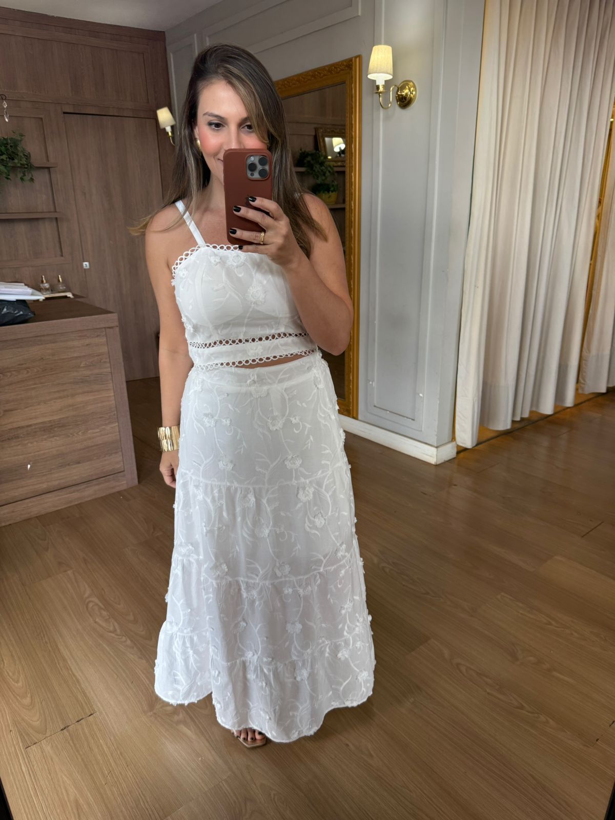 CONJUNTO FOLHAGEM 100% ALGODÃO SAIA E CROPPED - OF... - Espasso Bela | Moda Feminina