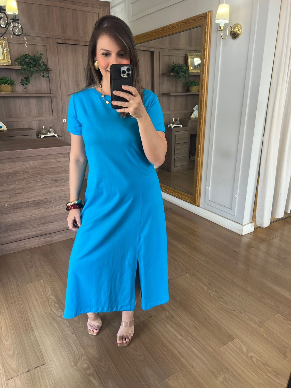 VESTIDO FENDA - TURQUESA - Espasso Bela | Moda Feminina