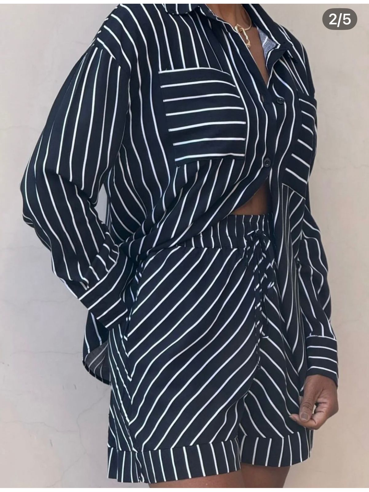 CONJUNTO 100% ALGODÃO LISTRADO - PRETO E OFF - Espasso Bela | Moda Feminina