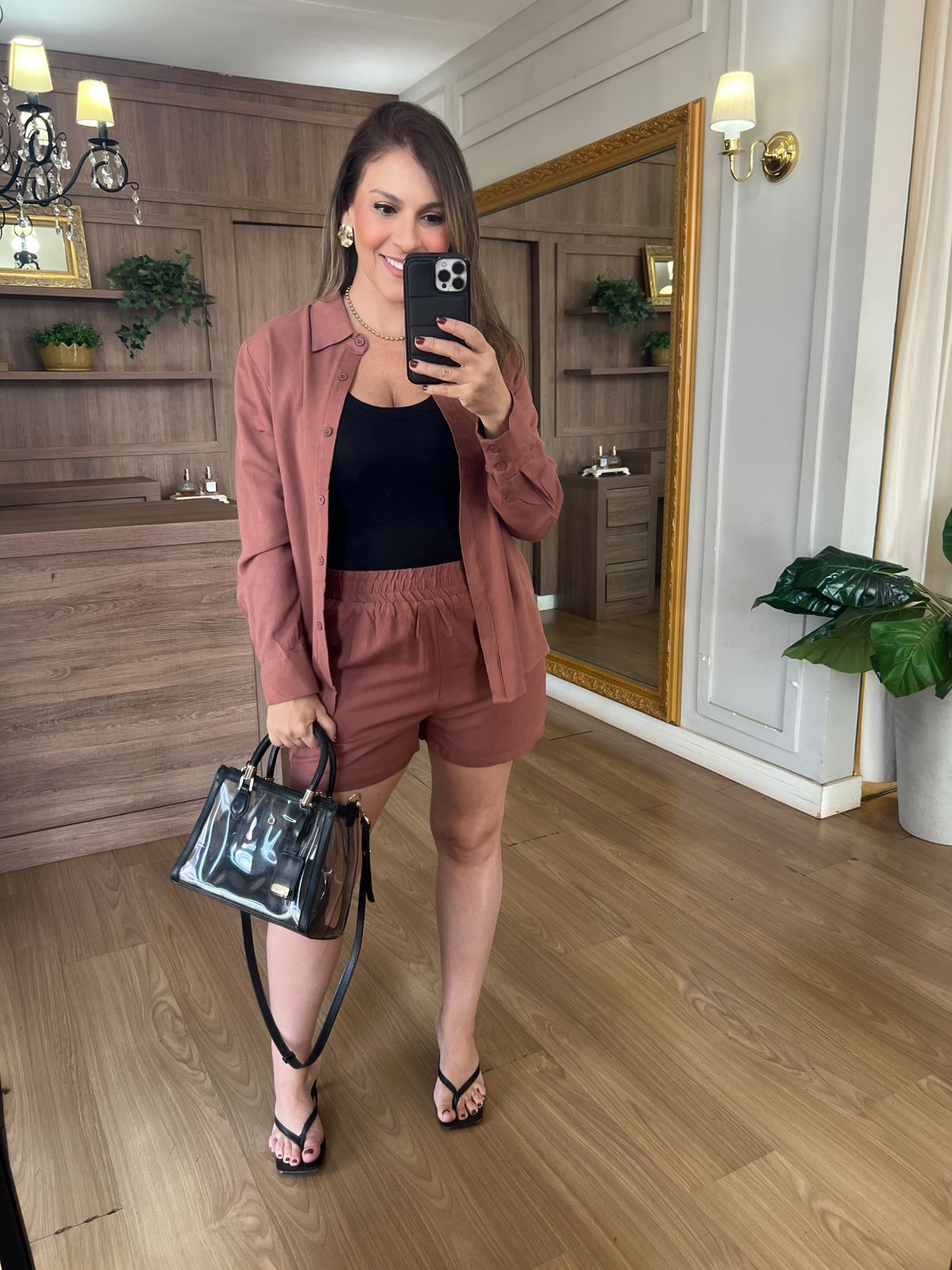 CONJUNTO SHORT E CAMISA 100% ALGODÃO MARIA - CHOCO... - Espasso Bela | Moda Feminina
