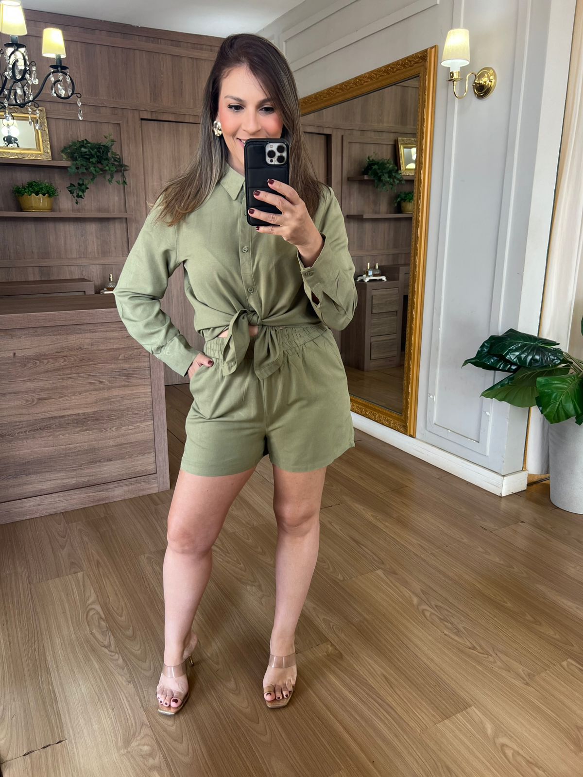 CONJUNTO SHORT E CAMISA 100% ALGODÃO MARIA - VERDE... - Espasso Bela | Moda Feminina