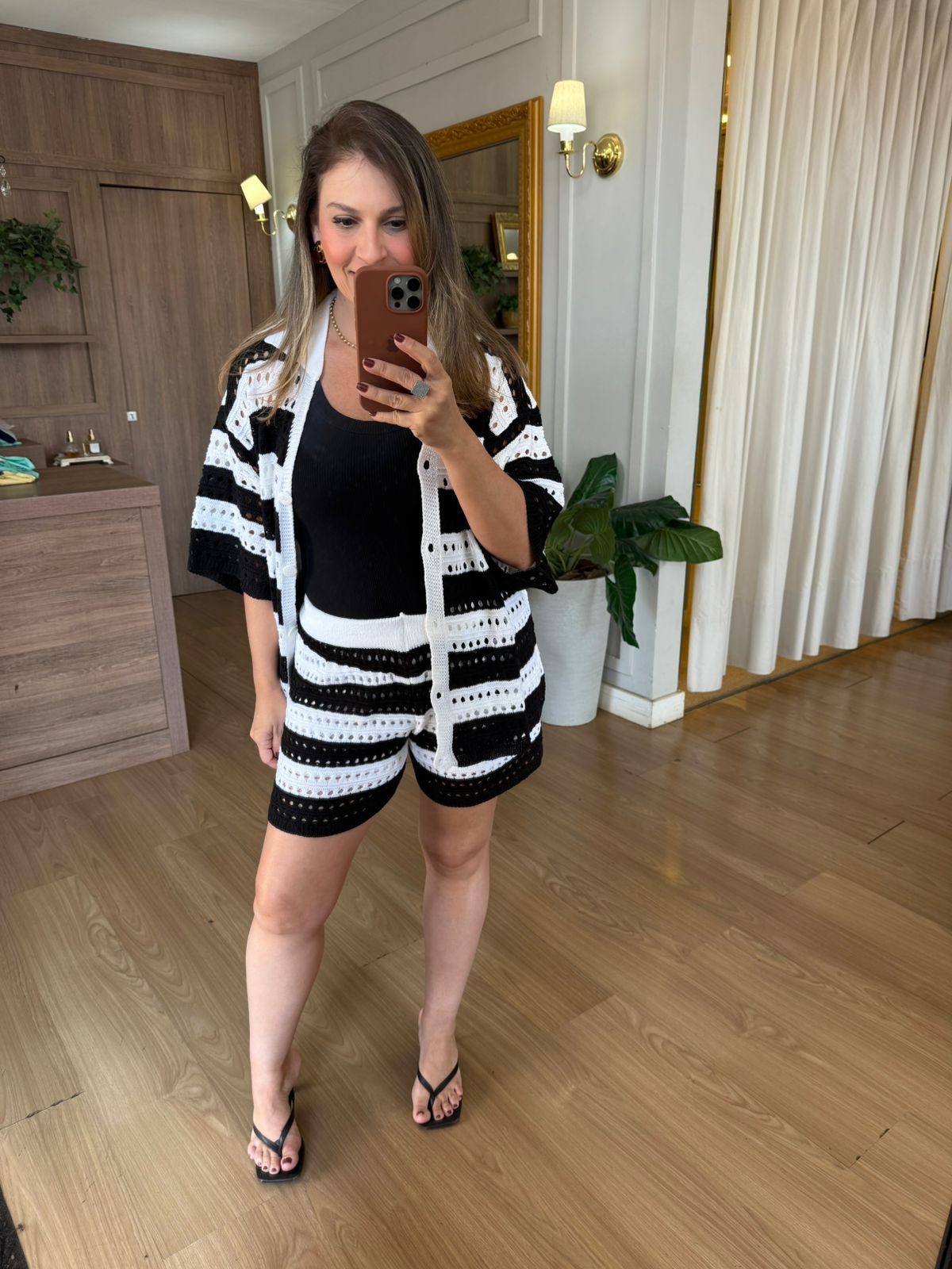 CONJUNTO EM TRICO VERÃO - PRETO/OFF - Espasso Bela | Moda Feminina