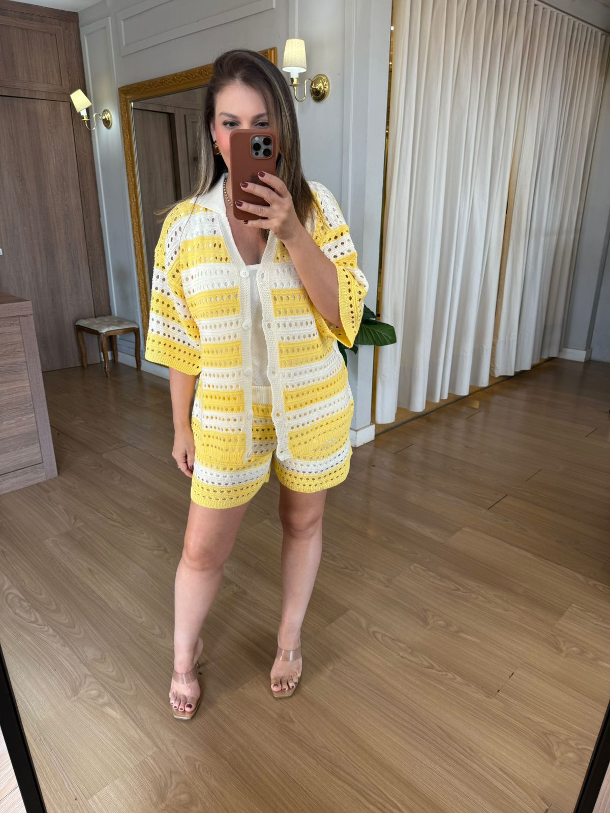 CONJUNTO EM TRICO VERÃO - AMARELO/OFF - Espasso Bela | Moda Feminina