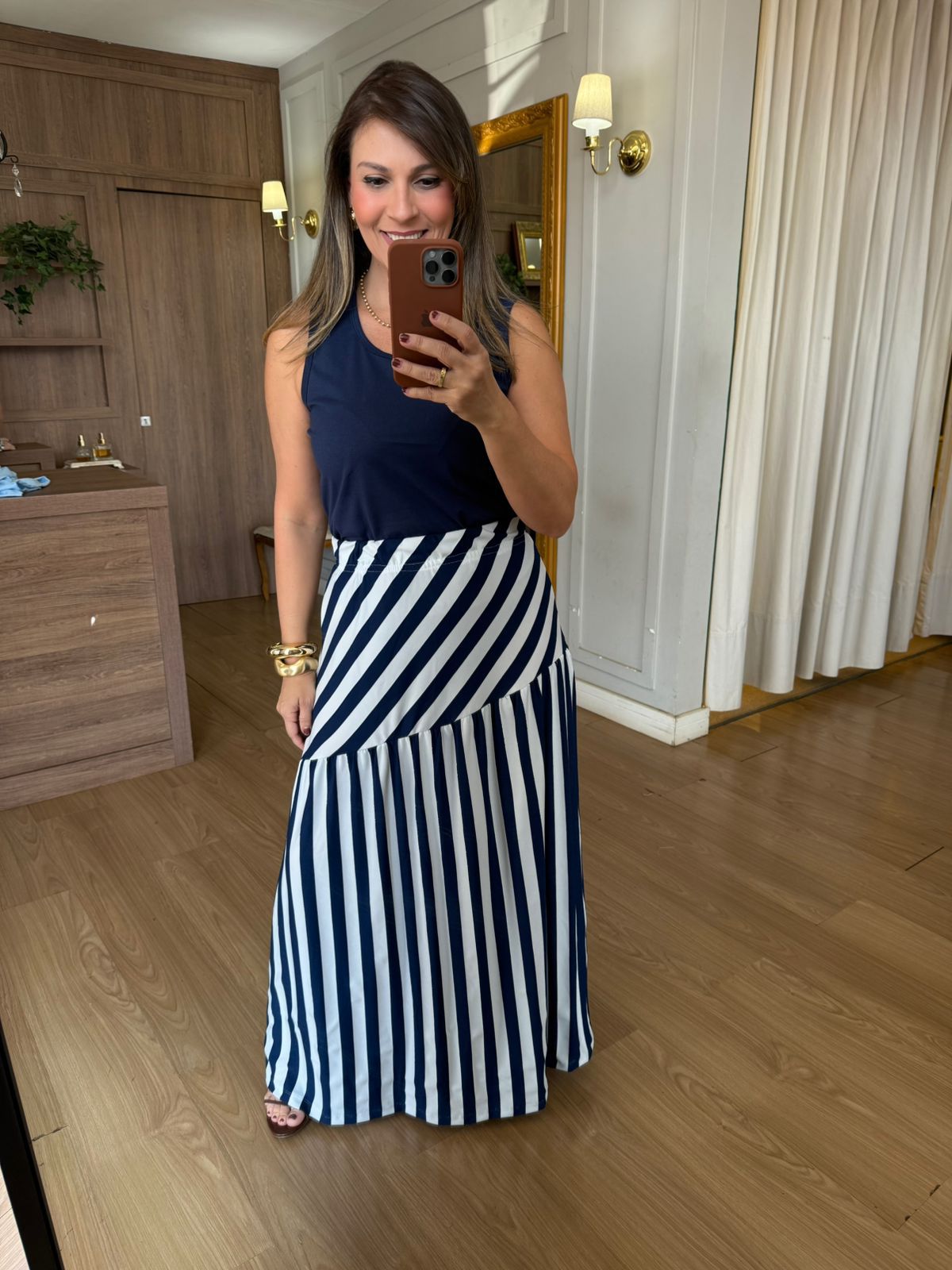 CONJUNTO REGATA E SAIA MALHA IBIZA - AZUL MARINHO ... - Espasso Bela | Moda Feminina