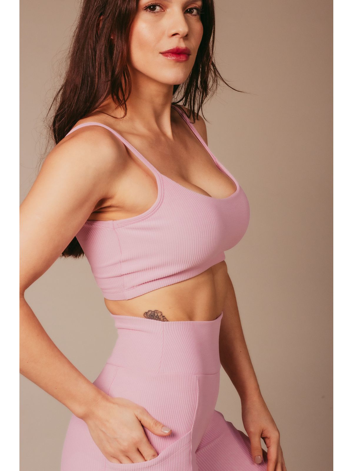 Top Canelado Fitness Feminino Anamadu Rosa Bebê