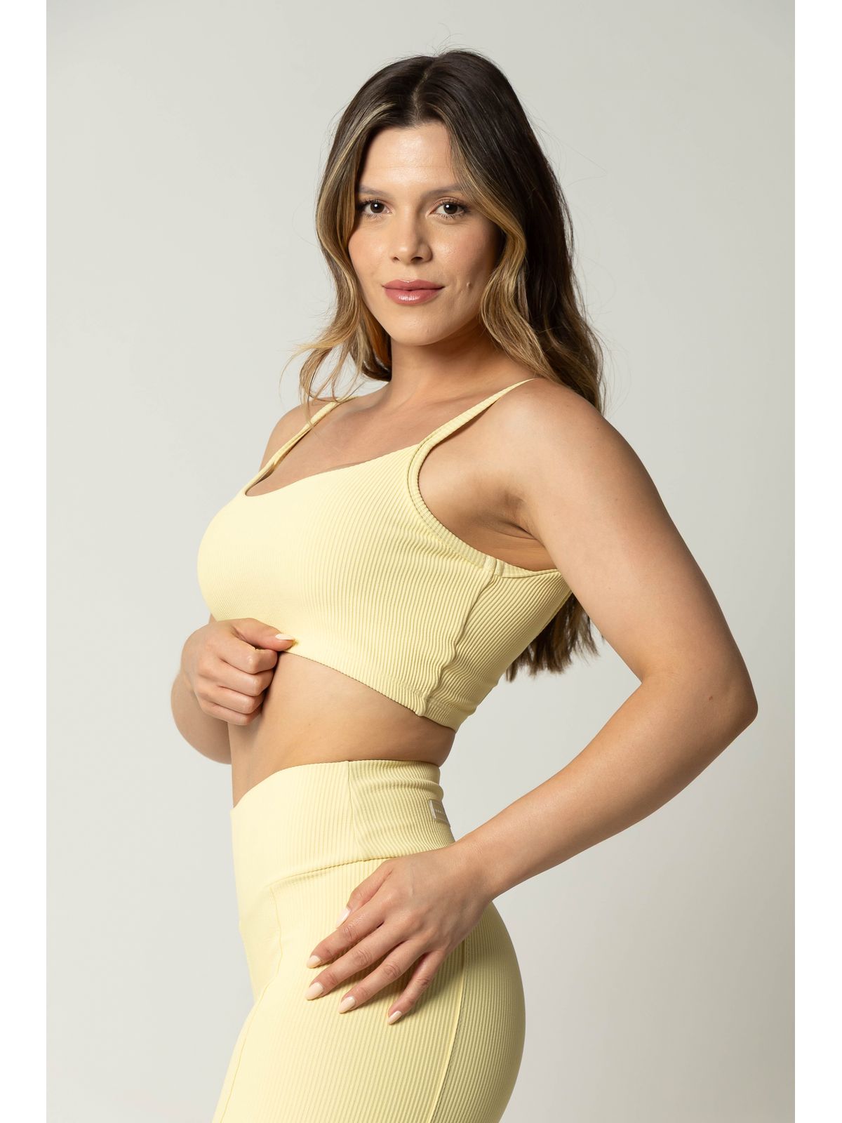 Top Fitness Feminino Canelado Amarelo