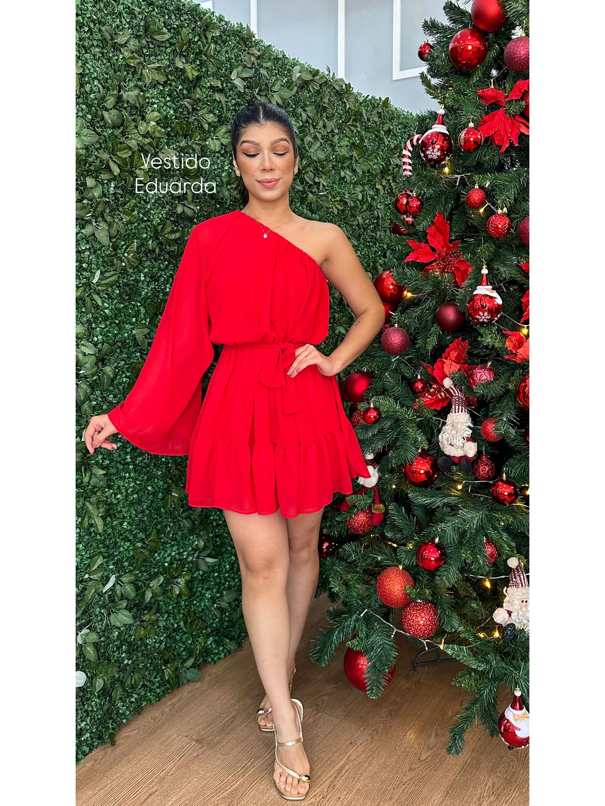 Vestido Eduarda vermelho ferrari - 3862-13 - FIKBELLA