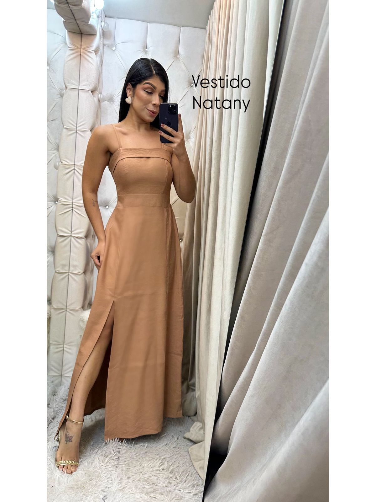 Vestido Natany bege - 4396-13 - FIKBELLA