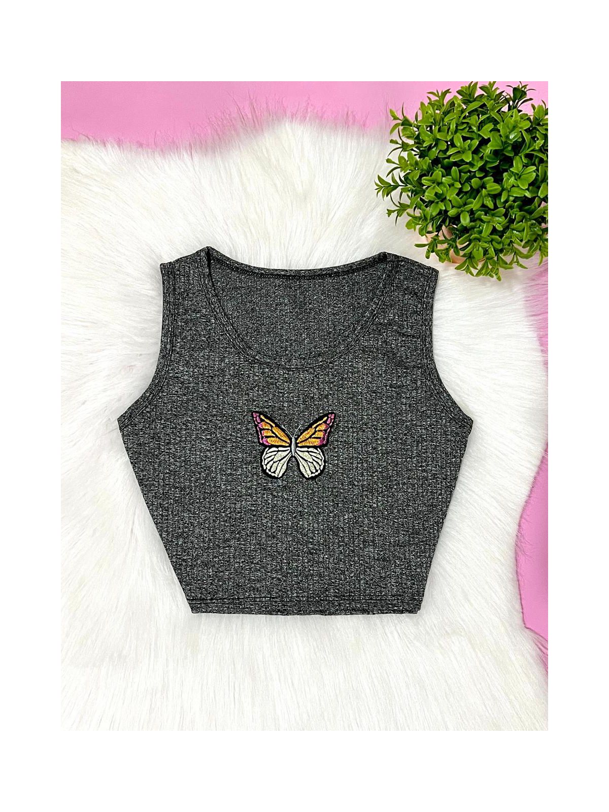 Cropped Juvenil Borboleta Cinza - Isa Cintra Moda Infantil