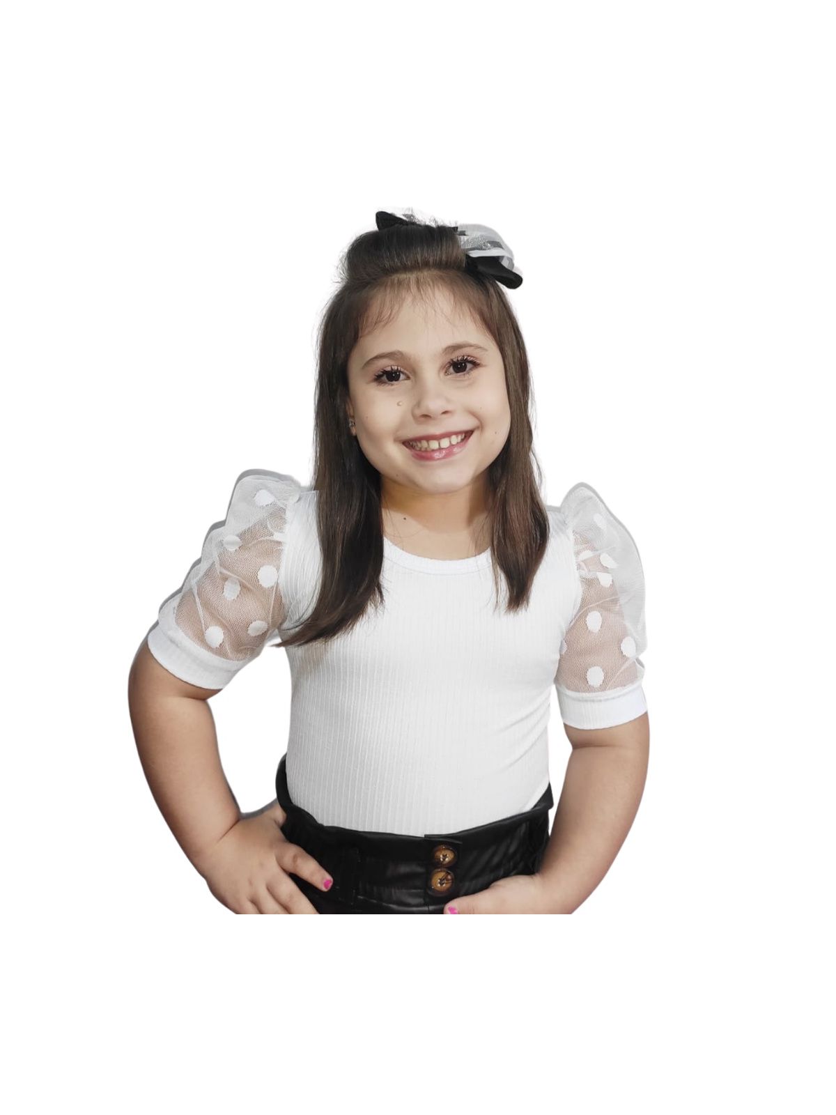 Blusa Manga Curta Tule Branca - Isa Cintra Moda Infantil