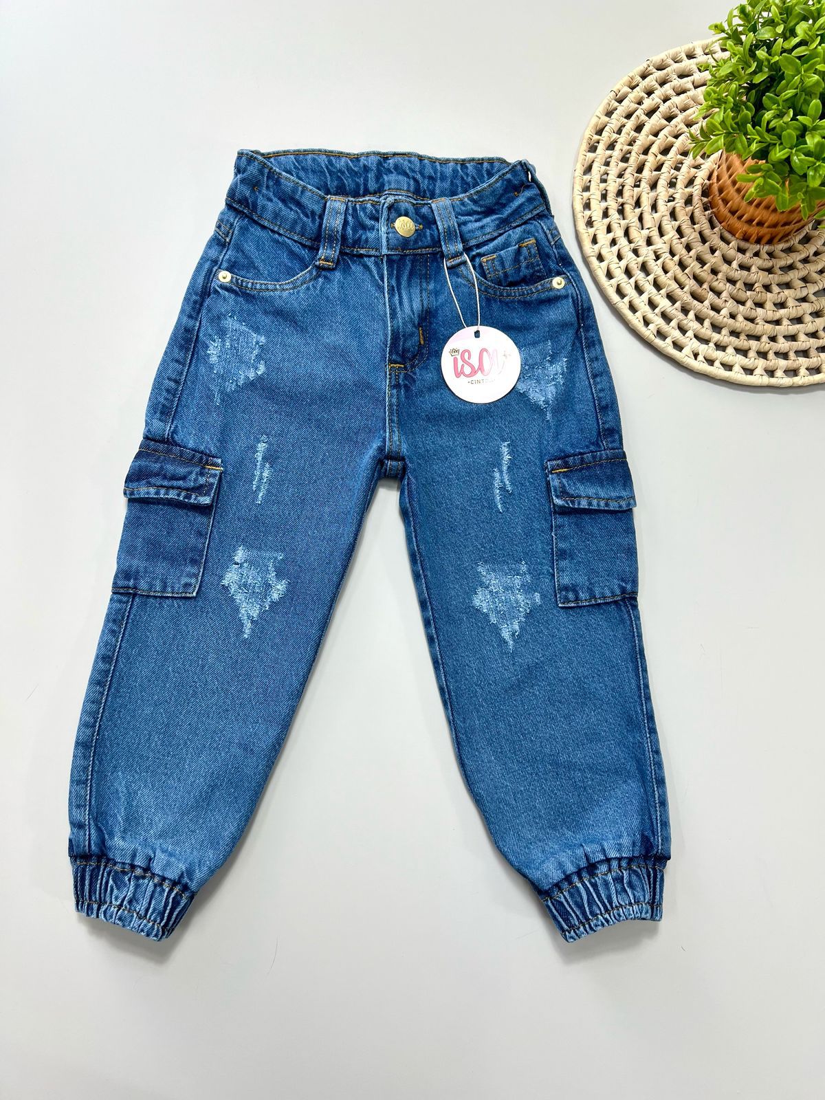 Calça Jogger Cargo Jeans - Isa Cintra Moda Infantil