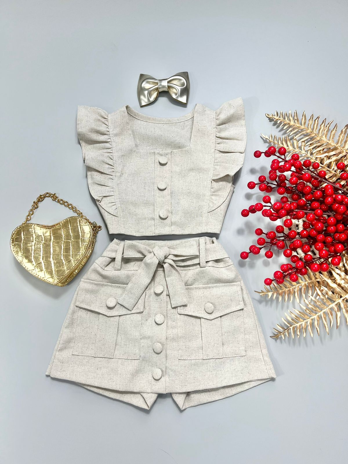 Conjunto Viscolinho Bege - Isa Cintra Moda Infantil