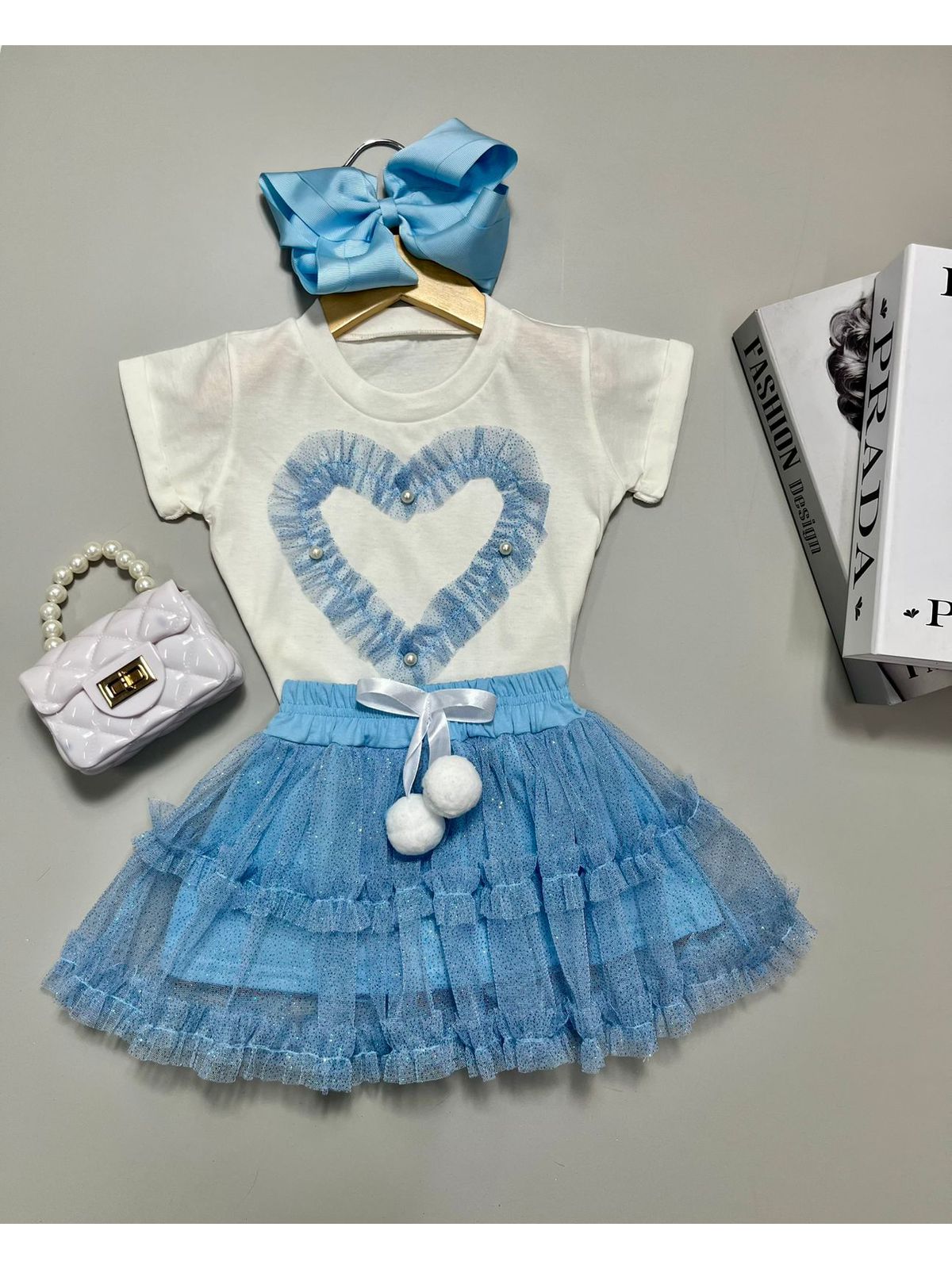 Conjunto Tule Coração Azul - Isa Cintra Moda Infantil